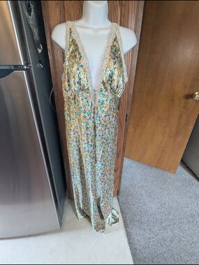 wild fable Floral Maxi Dress with Cream Lace Trim